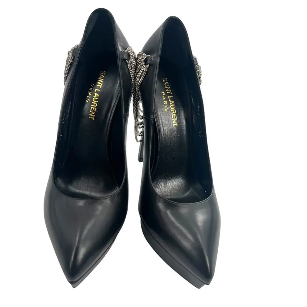 Saint Laurent Janis Chain-Heel Pointed Pump Black 105 Sz 39 - Picture 5 of 8